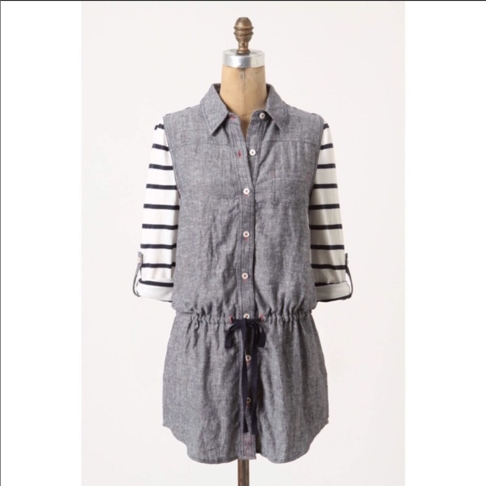 Anthropologie Rowena Chambray Striped Tunic